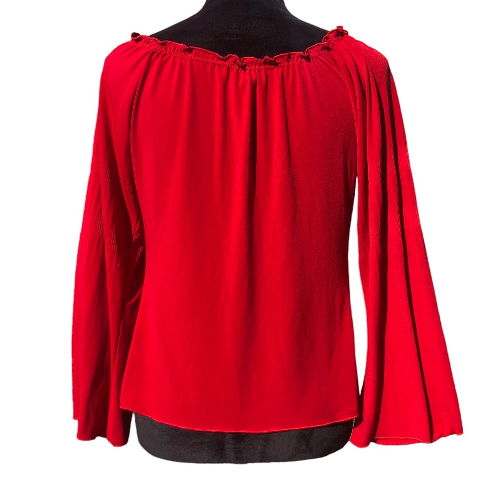 Sassy Brilliant Red Elastic Neckline Sexy Blouse Medium - Picture 5 of 8